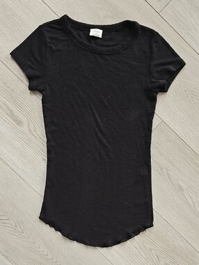 Wilfred Ribbed Modal Rounded Hem Stretchy Basic Black Short Sleeve T-Shirt, XXS